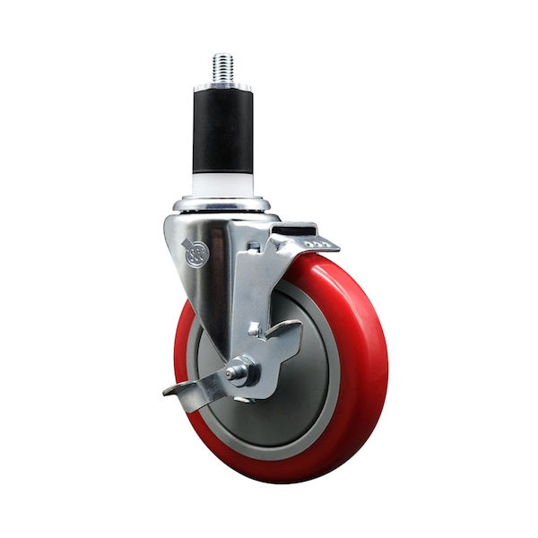 5'' Red Poly Swivel 1-1/2'' Expanding Stem Caster with Brake